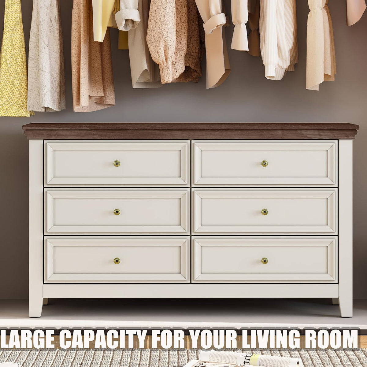 BLANKSPACE 6 Drawer Dresser, Modern Dresser for Bedroom, Wood Drawer Organizer with Metal Knobs