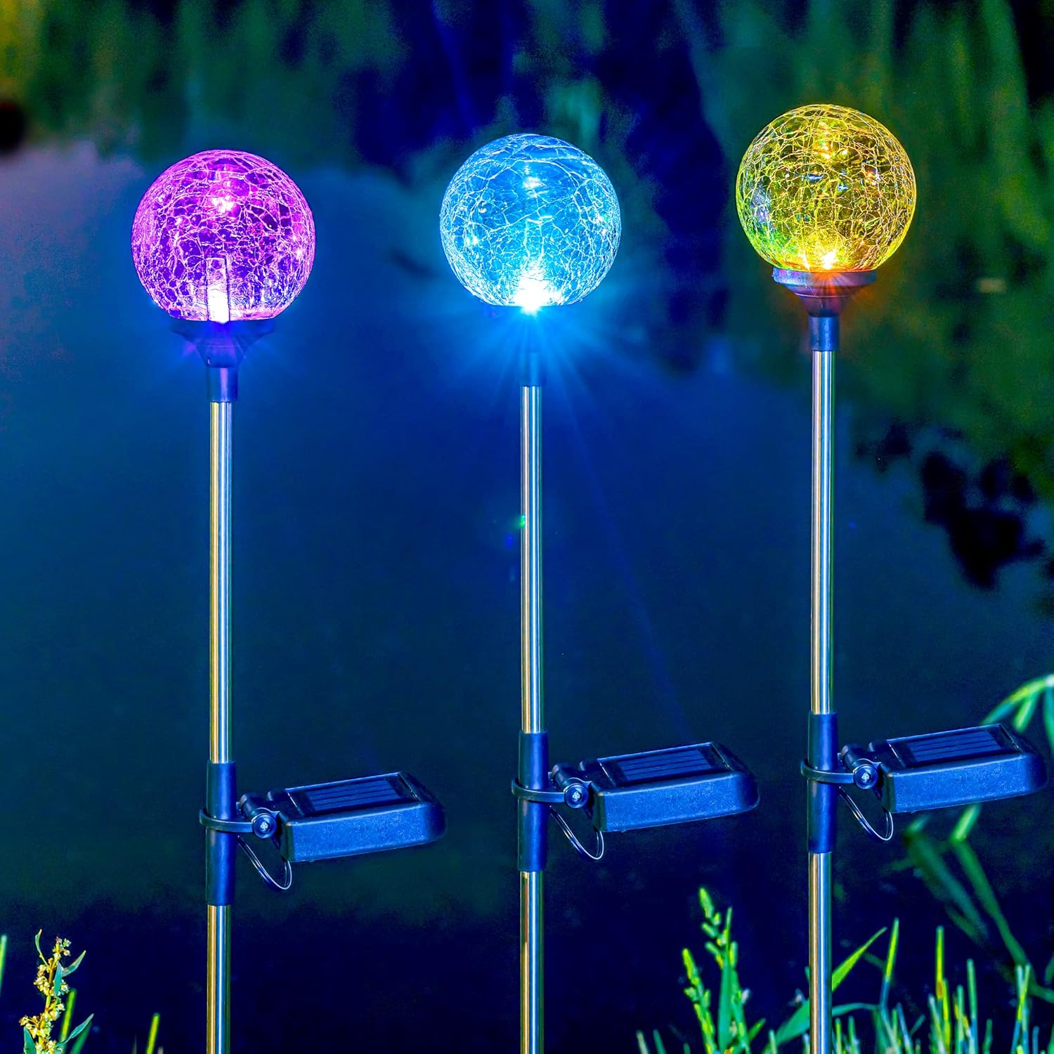 SOLPEX Solar Garden Lights Outdoor 3 Pack, Solar Globe Lights Outdoor Waterproof Decorative for