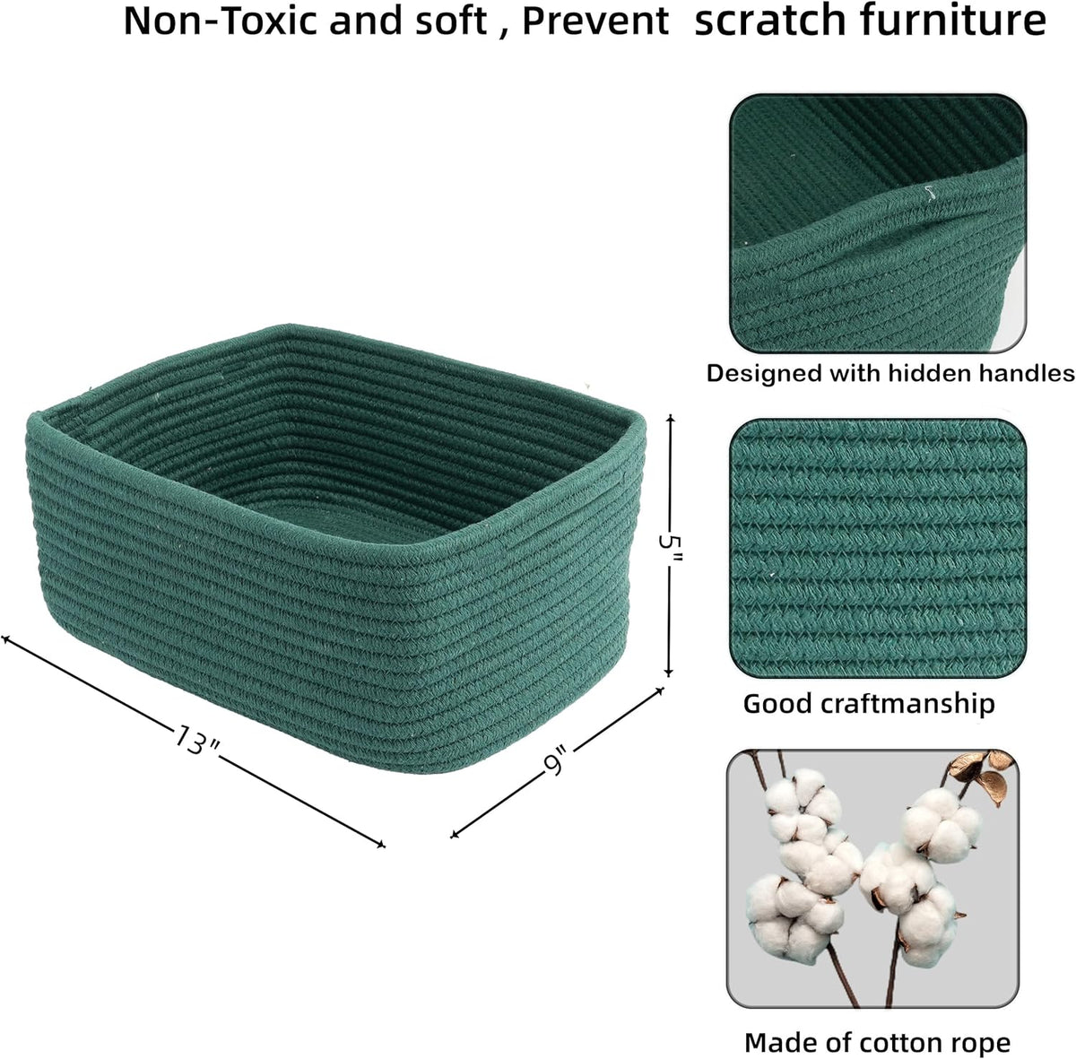 Small Woven Storage Baskets 13“X9”X5“ Decorative Rope Bins for Organizing Shelves, Closets, and