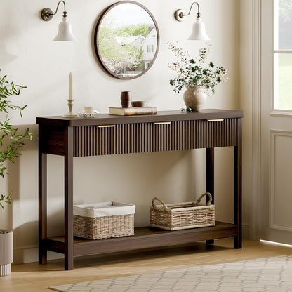 Lulive 51" Fluted Console Table for Entryway, Entryway Table with 3 Wooden Drawers, Farmhouse