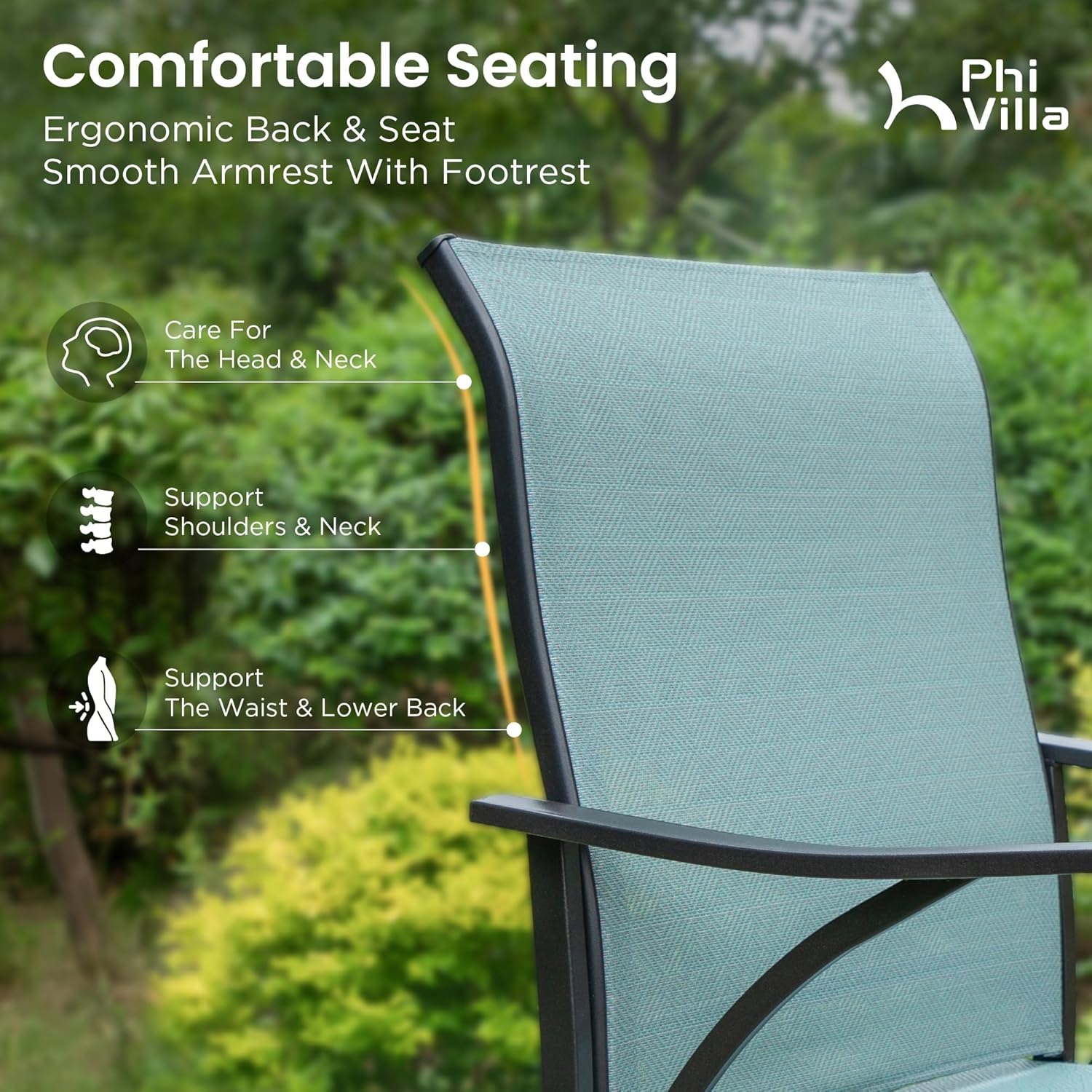 PHI VILLA 7 Piece Outdoor Bar Dining Set, High Top Patio Table and Chairs with 6 Swivel Teal Bar