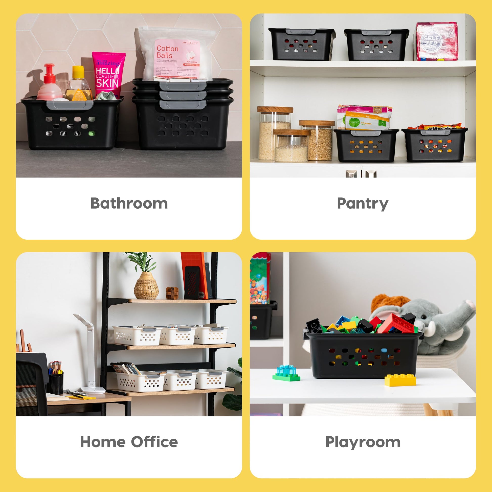 IRIS USA 12-Pack, Small Plastic Storage Basket, Black