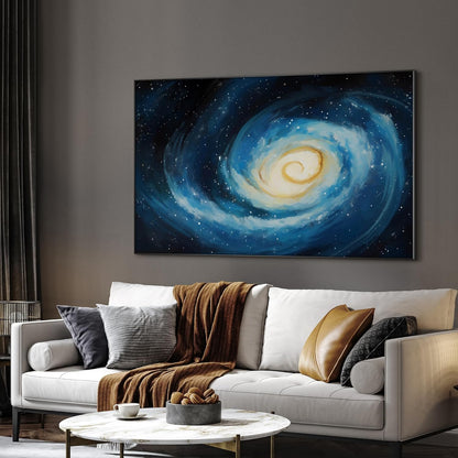 SIGNWIN 36"x60" Extra Large Framed Wall Art Spiral Galaxy Vivid Blue and Yellow Cosmic Space