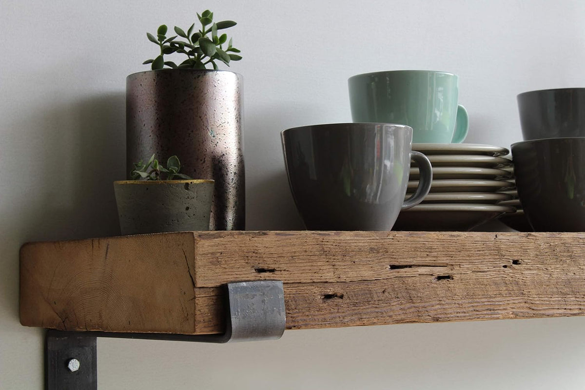 Urban Legacy Reclaimed Barn Beam Deep Shelves | Deep Shelves with Brackets Included, Set of 2 |