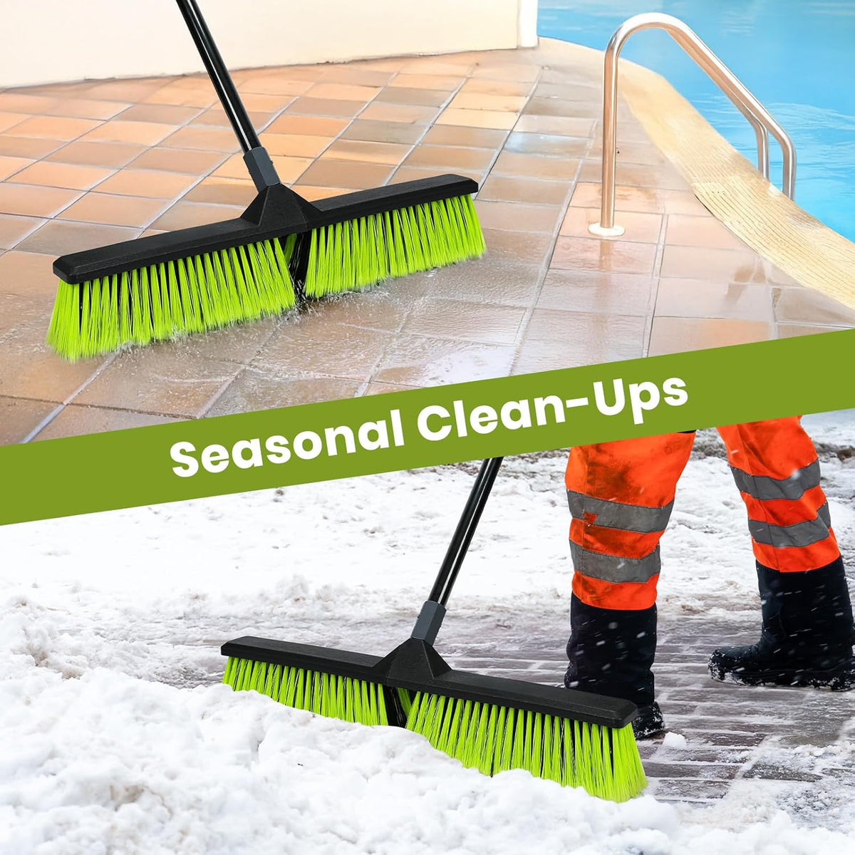 24-Inch Push Broom Outdoor with Stiff Bristle, Heavy Duty Broom Brush with 63” Long Handle for Deck