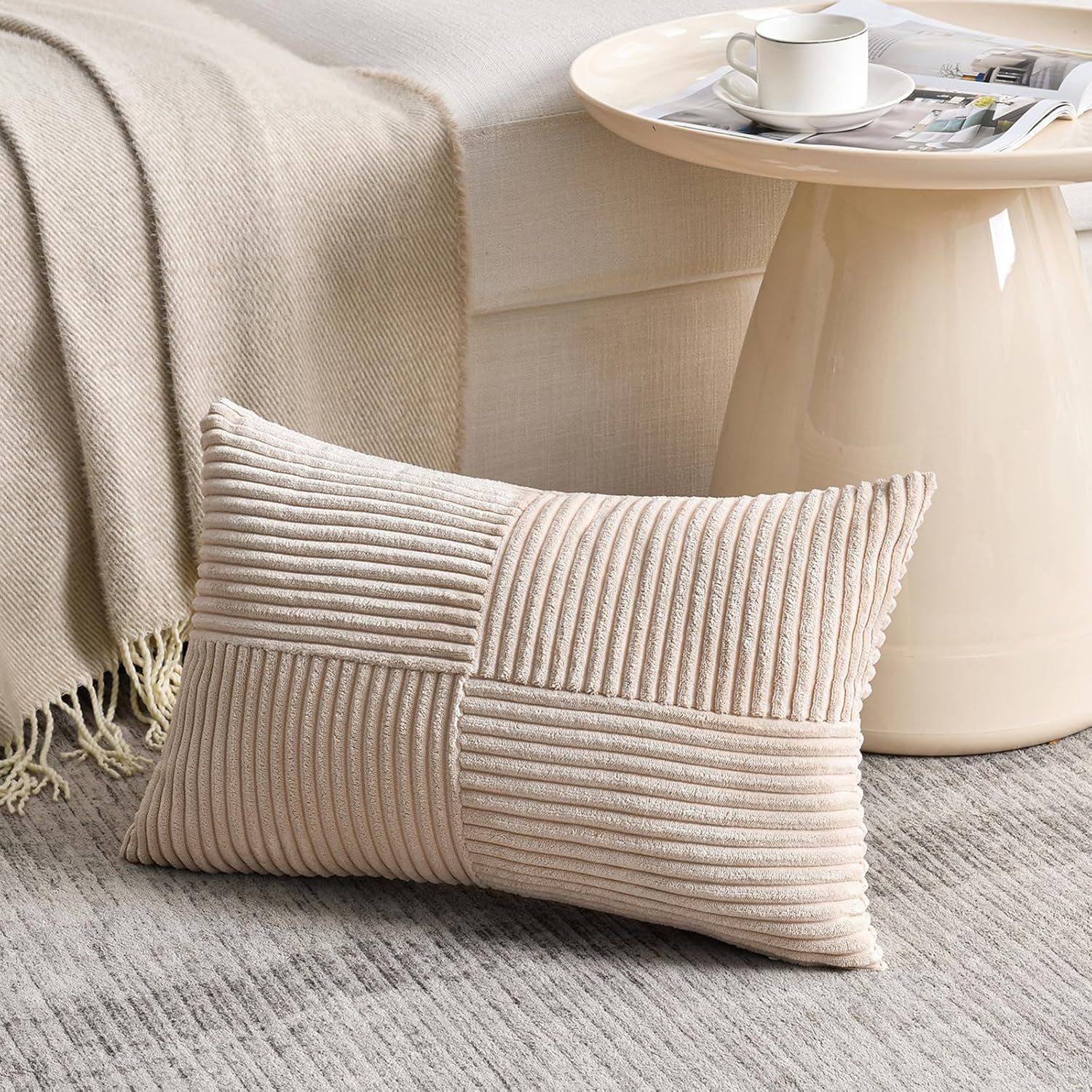 Fancy Homi 2 Packs Tan Long Lumbar Decorative Throw Pillow Covers 12x24 Inch for Couch Bed Sofa