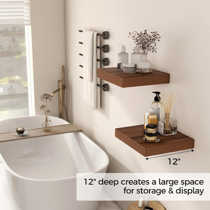 Fun Memories 12 Inch Floating Shelf, Rustic Wood Wall Shelves for Wall Decor & Storage, 12 x 12