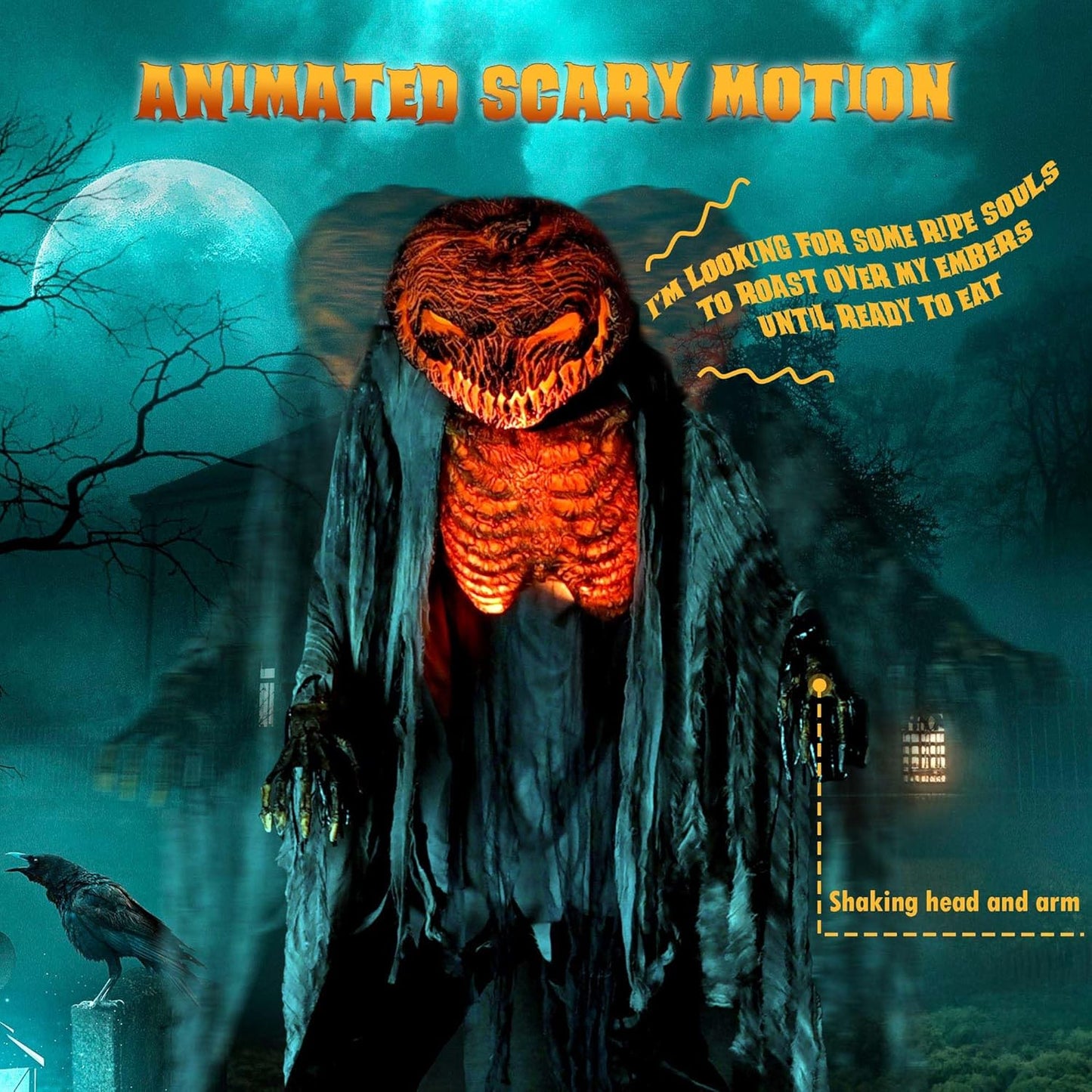 AW 7 Ft Scary Giant Large Animated Halloween Decorations Evil Monster Alien, Jack-O-Lantern Pumpkin