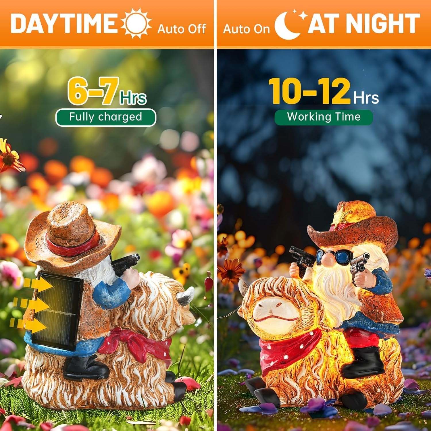 Solar Highland Cow Gnome Statue - Hand-Painted Resin Outdoor Decor for Garden & Yard, Unique