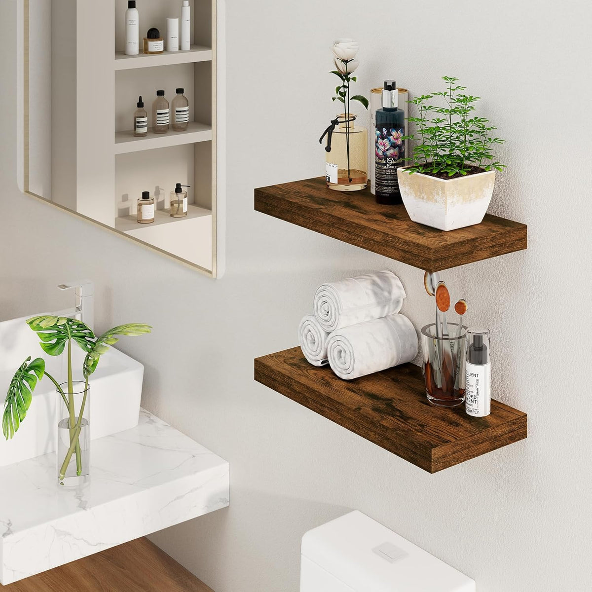 Floating Shelves, 8 Inch Deep Floating Shelves, 24"W x 8"D Wall Shelves Set of 2, Rustic Wood