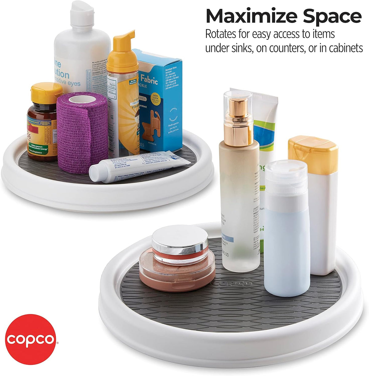 Copco 9 Inch Non Skid Pantry Cabinet Lazy Susan Turntable, Set of 2, Spinning Organizer for