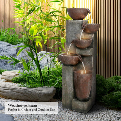 SunJet 5-Tier Cascading Indoor/Outdoor Water Fountain with LED Lights - 39.7" High Large Waterfall