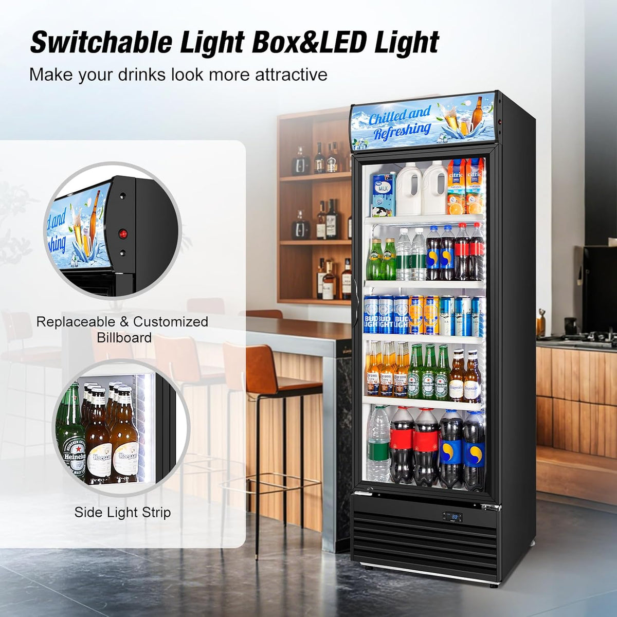 Commercial Beverage Refrigerator, 24 Inch Beverage Fridge, 15 Cu. Ft. Drink Fridge, Display