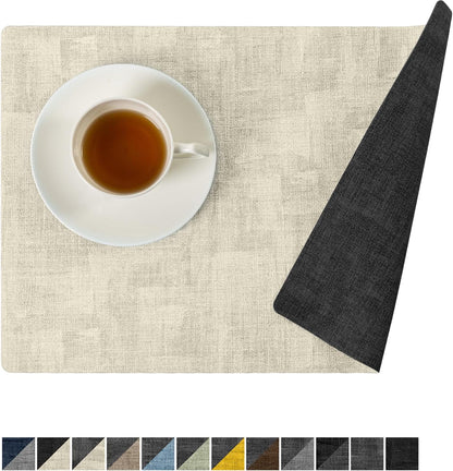 Romanstile Reversible Vinyl Placemats Set of 6, Faux Leather 100% Waterproof Oil-Proof Wipeable