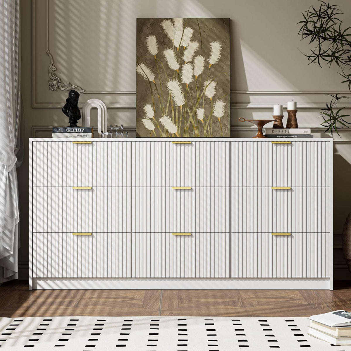 White Dresser for Bedroom, 9 Drawer Double Dresser, Modern Chest of Drawers for Bedroom, Living
