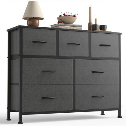 Sweetcrispy 7 Drawer Dresser for Bedroom Storage with Fabric Bins, Gray