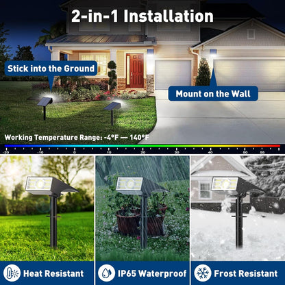 Solar Spot Lights Outdoor, 2 Pack Outdoor Solar Lights for Yard Waterproof, 4 Lighting Modes Solar