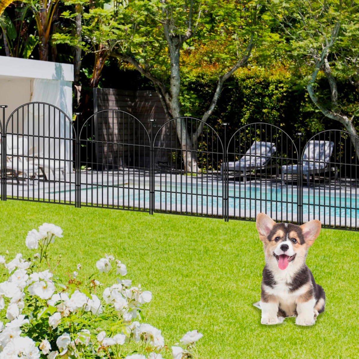 Tall Garden Fence with Gate, 32 in(H) x35 Ft(L) Garden Fencing Animal Barrier, 16 Panels Dog