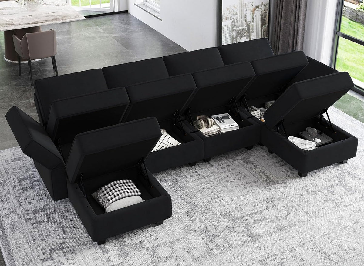 Belffin Modular Sectional Sofa with Reversible Chaises Velvet U Shaped Sectional Couch with Storage