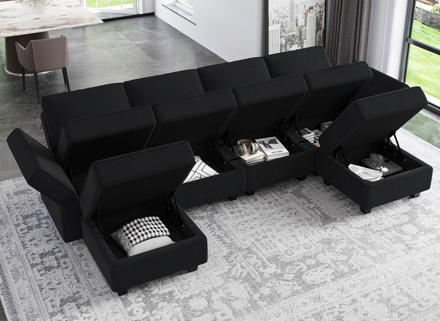 Belffin Modular Sectional Sofa with Reversible Chaises Velvet U Shaped Sectional Couch with Storage