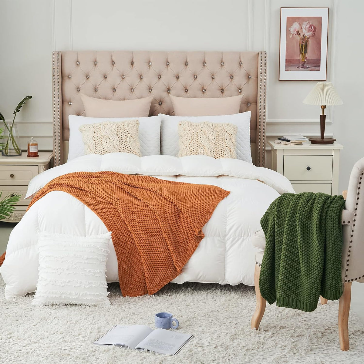 Chunky Cable Knit Throw Blanket Lightweight Burnt Orange 100% Organic Cotton Blanket for Sofa Couch