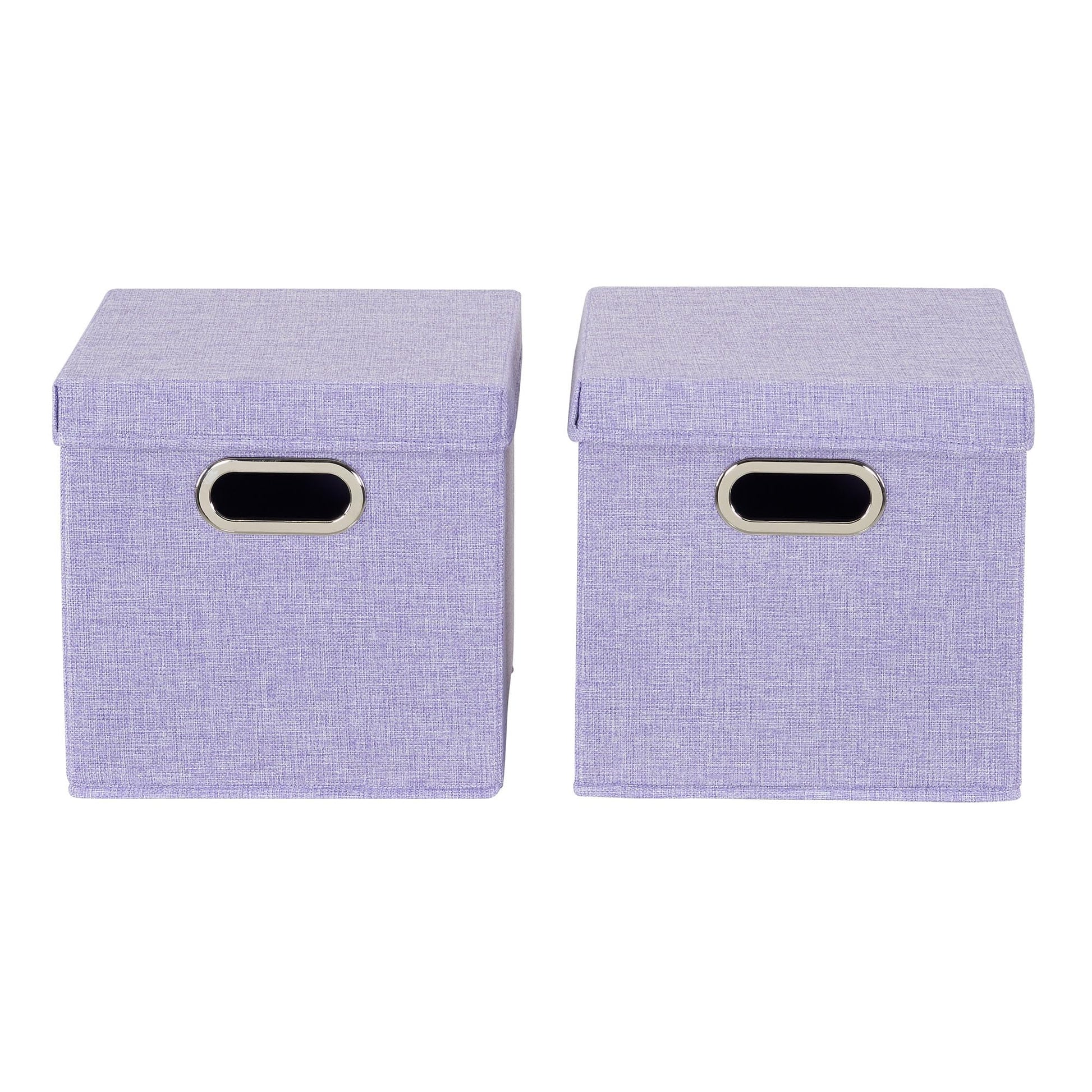 Household Essentials 814-1 Café Cube Bin Storage Set with Lids and Handles | 2 Pack, Purple Linen