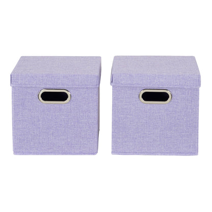 Household Essentials 814-1 Café Cube Bin Storage Set with Lids and Handles | 2 Pack, Purple Linen