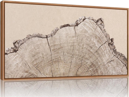 SIGNINART Large Tree Ring Framed Canvas Wall Art, Rustic Beige Wooden Wall Decor, Neutral Nature