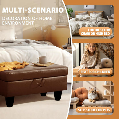 Ottoman Rectangular Storage Ottoman Bench, Faux Leather Footrest, Coffee Table, Stool Footstool