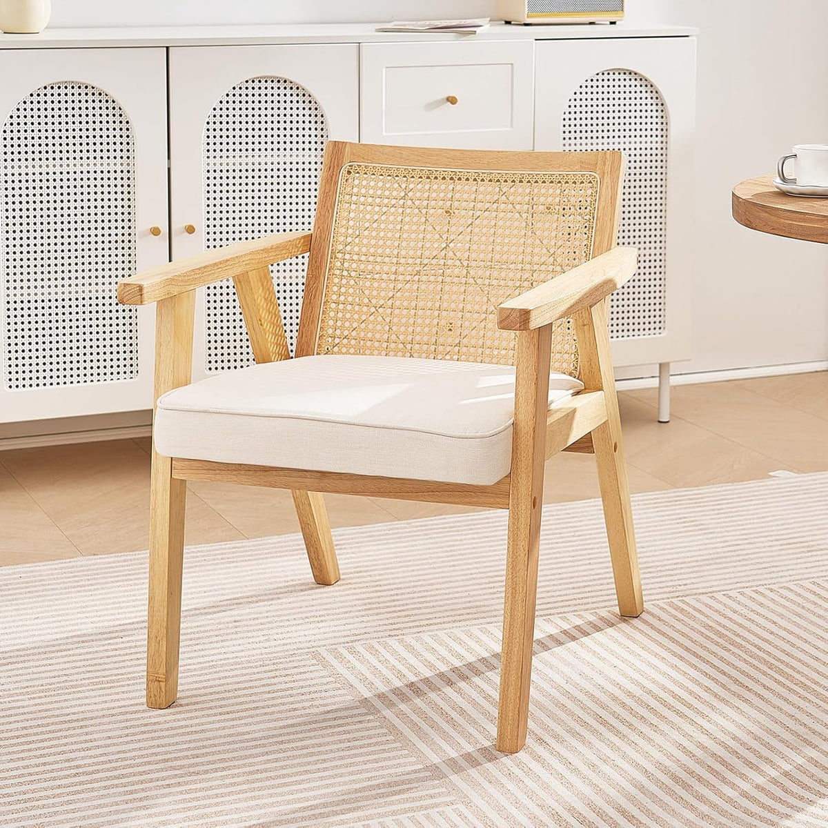 VEVOR Mid Century Modern Rattan Chair, Upholstered Velvet Accent Chair with Rattan Back, Retro