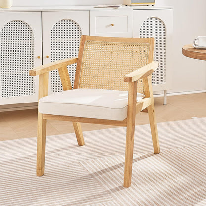 VEVOR Mid Century Modern Rattan Chair, Upholstered Velvet Accent Chair with Rattan Back, Retro