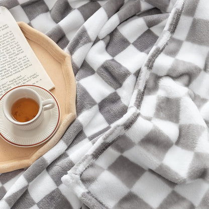 LOMAO Throw Blankets Flannel Blanket with Checkerboard Grid Pattern Soft Throw Blanket for Couch