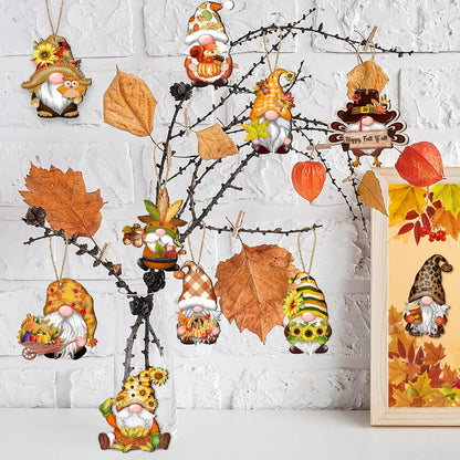 Fall Thanksgiving Gnomes Wooden Hanging Ornaments, Autumn Wood Hanging Pendant Decoration for Fall
