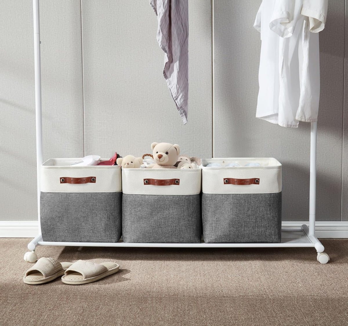 DECOMOMO Storage Cubes, 11x11 Cube Storage Bins, Baskets for Shelves (Grey & White, Cube 11" - 4