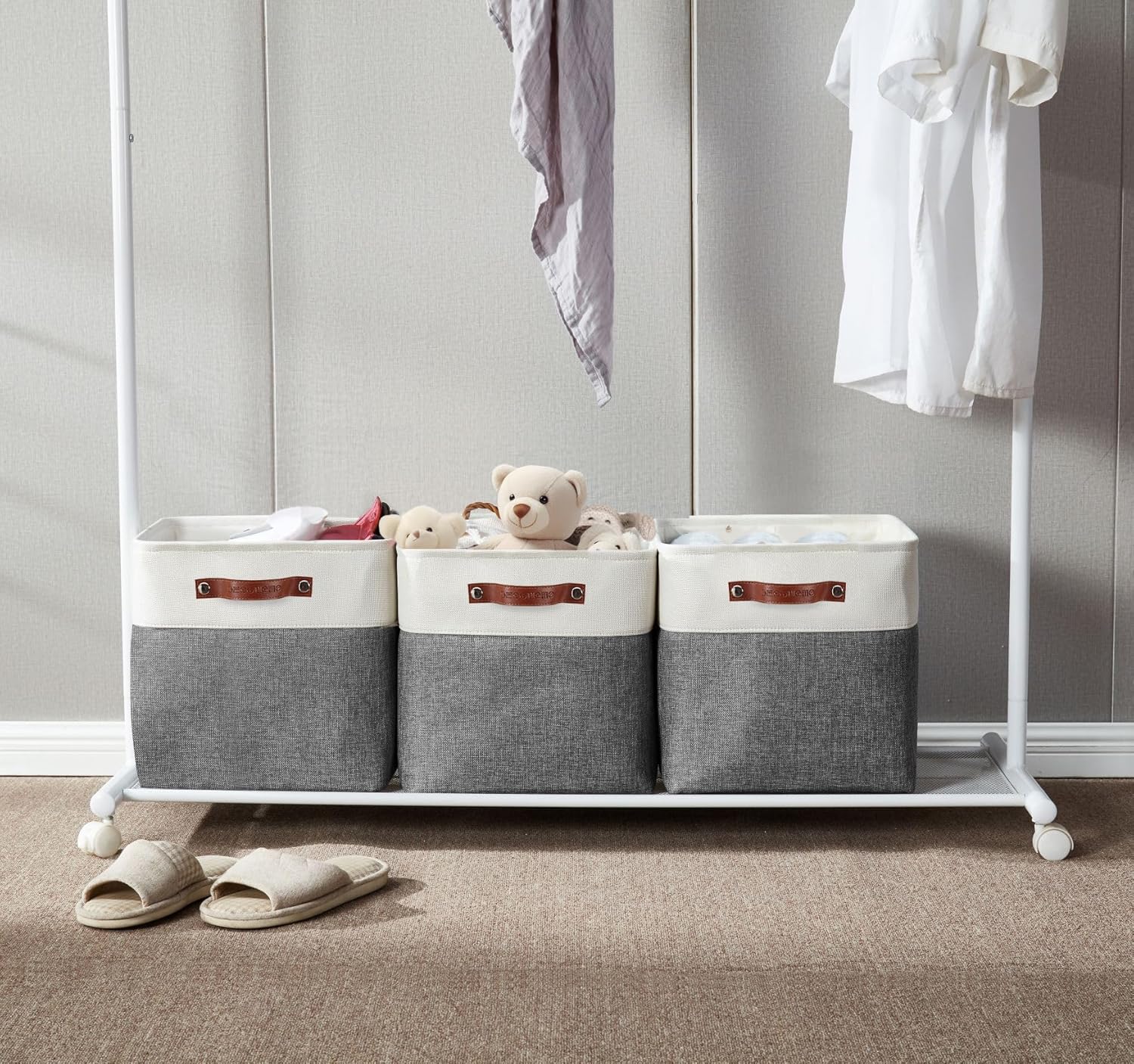 DECOMOMO 13 Inch Cube Storage Bins, Fabric Storage Cube, Basket for Kallax Shelves (Grey & White, 4