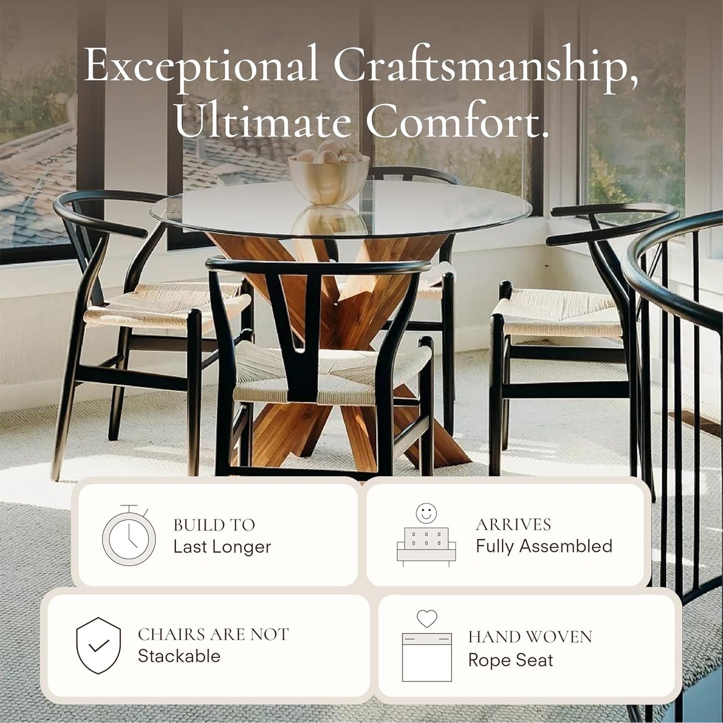 POLY & BARK Weave Dining Chair – Mid-Century Modern Wishbone Dining Chair with Arms, Solid Wood