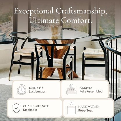 POLY & BARK Weave Dining Chair – Mid-Century Modern Wishbone Dining Chair with Arms, Solid Wood