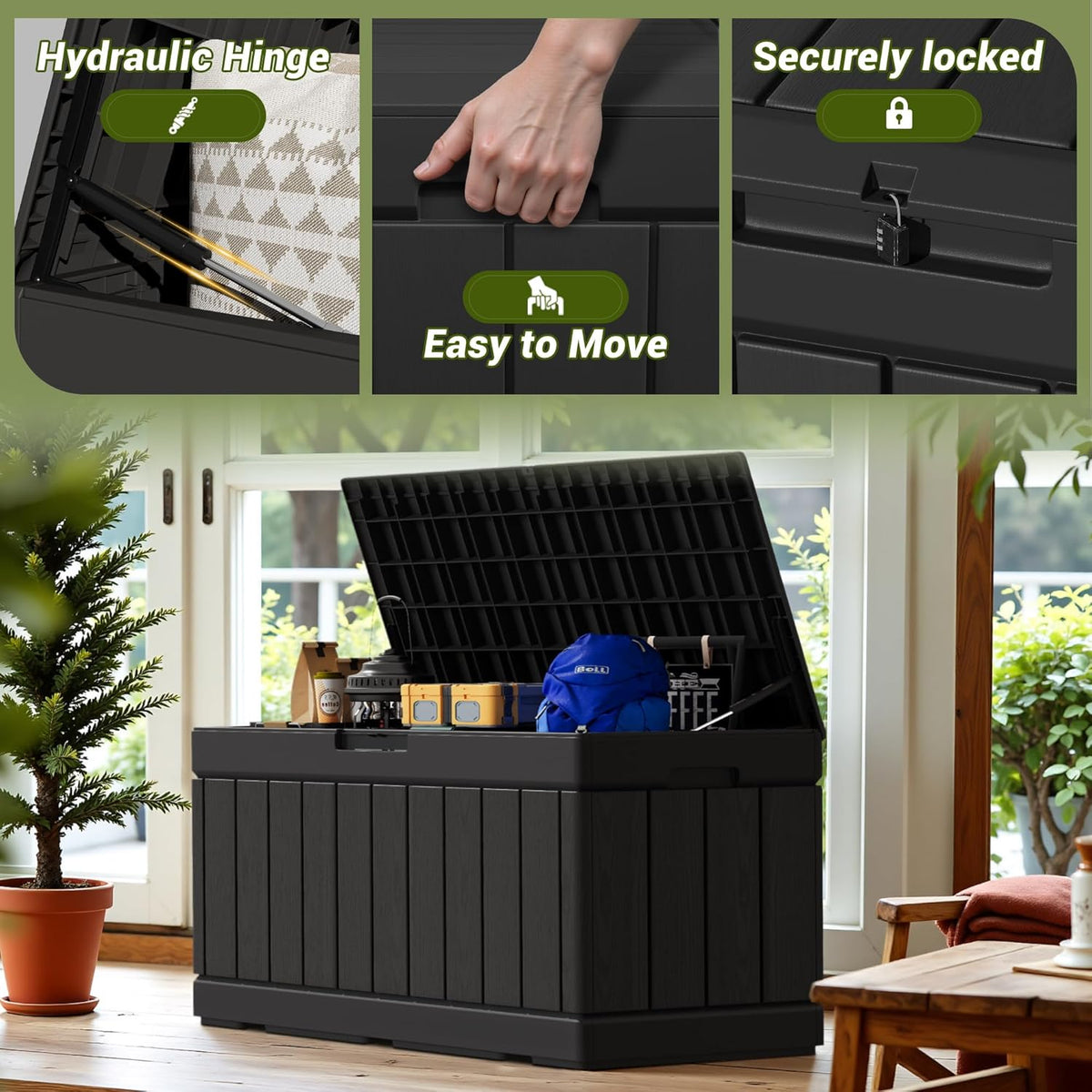 Devoko 80 Gallon Deck Box, Waterproof Resin Outdoor Storage Box for Outside and Patio, Outdoor