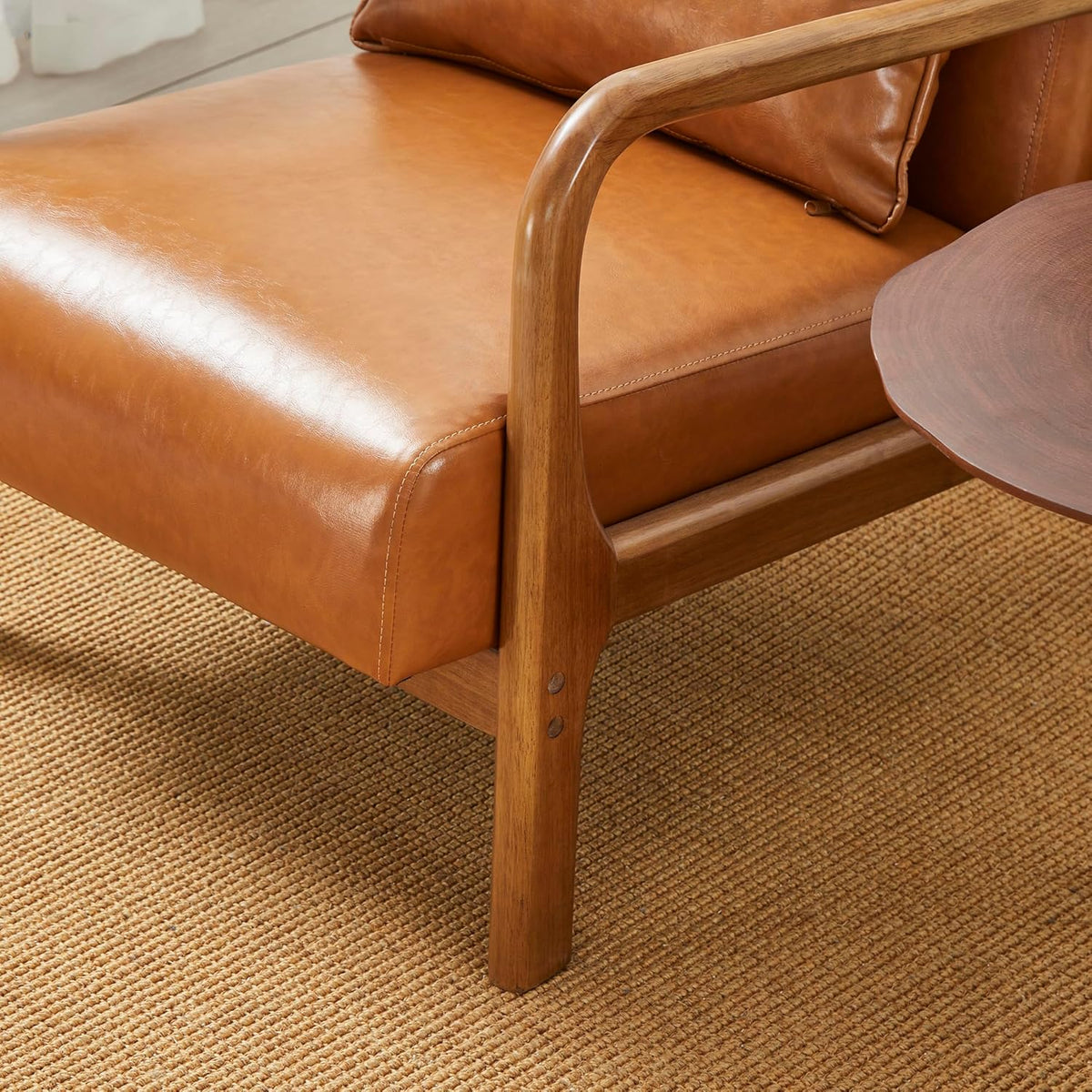 Glitzhome 2 Set Mid Century Yellowish Brown Accent Armchair, Single Reading Armchair PU Leather