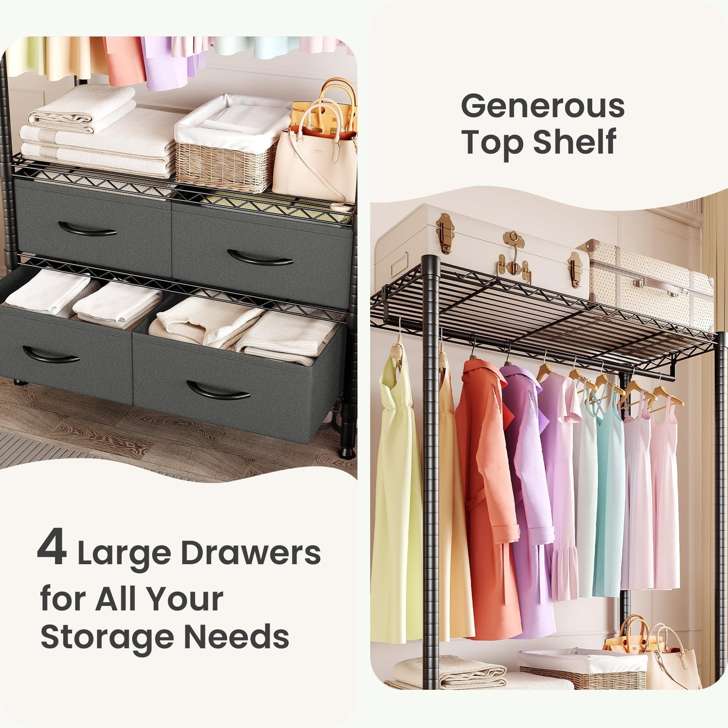Garvee Freestanding Clothes Rack with Drawers and Adjustable Shelves