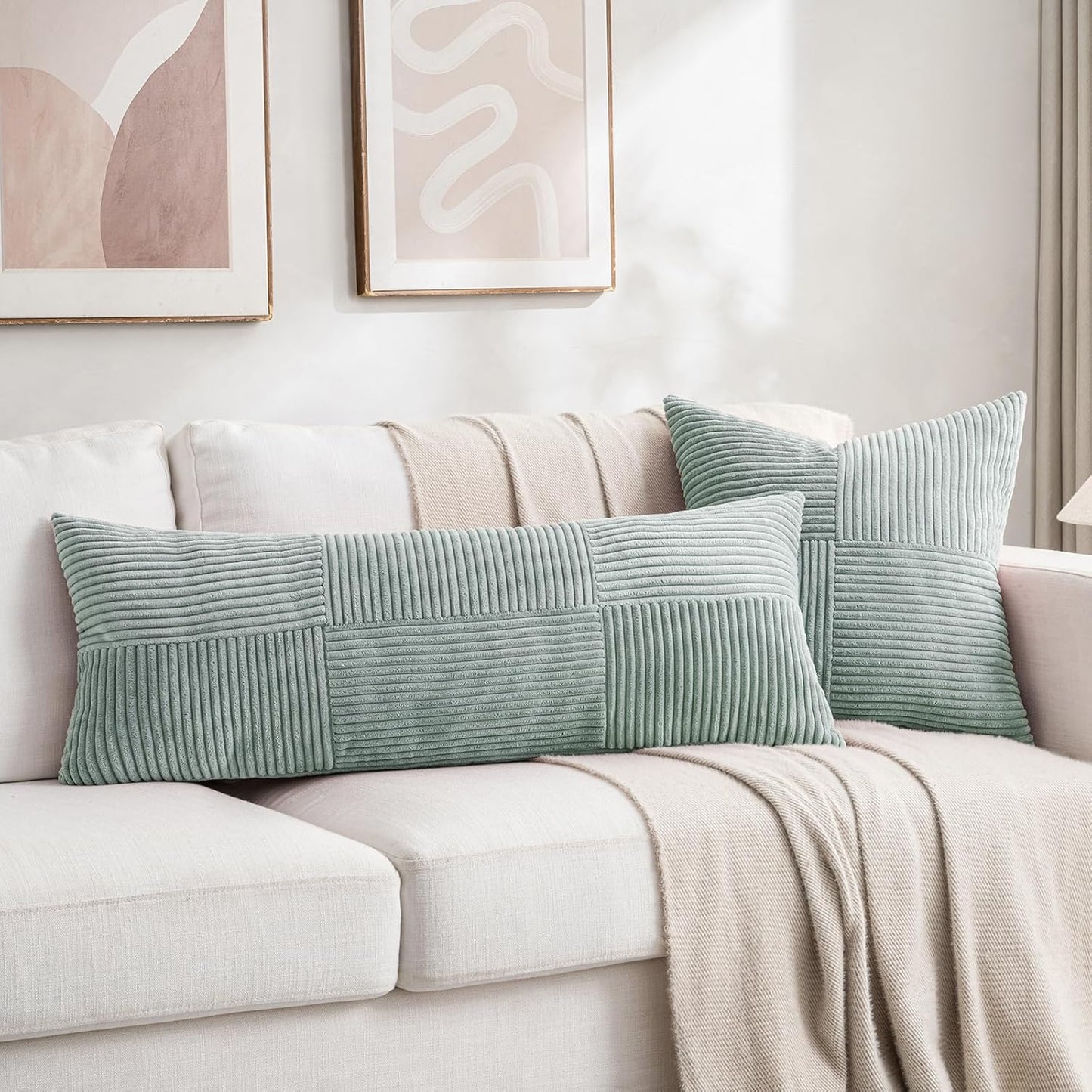 Fancy Homi Set of 2 Grey Blue Boho Long Lumbar Body Decorative Throw Pillow Cover 14x36 Inch for