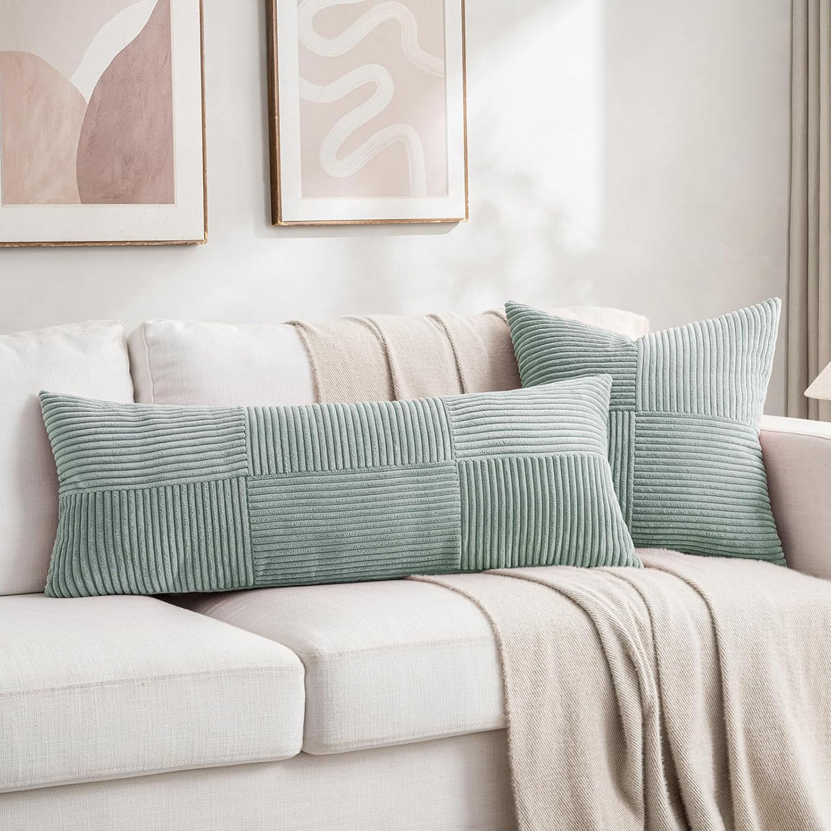 Fancy Homi Set of 2 Grey Blue Boho Long Lumbar Body Decorative Throw Pillow Cover 14x36 Inch for