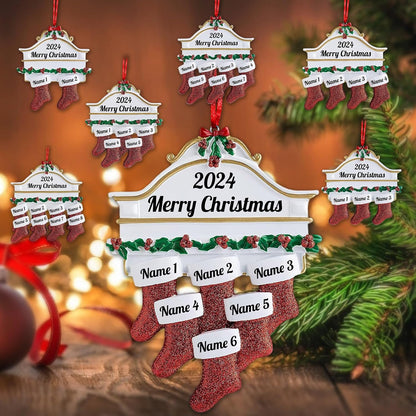 Amlion Personalized Ceramic Christmas Stocking Ornaments, Family of 2-8, Custom Names, Traditional