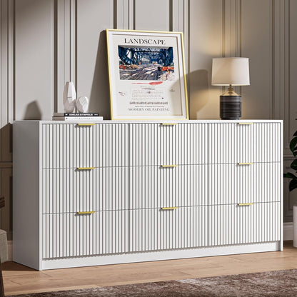 White Dresser for Bedroom, 9 Drawer Double Dresser, Modern Chest of Drawers for Bedroom, Living