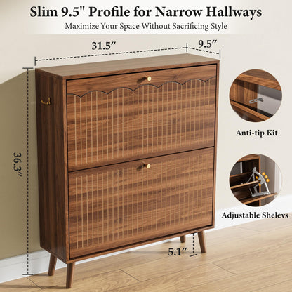 Nicetree Slim Shoe Cabinet for Entryway, 9.5" Narrow Shoe Storage Cabinet with Architectural Arched