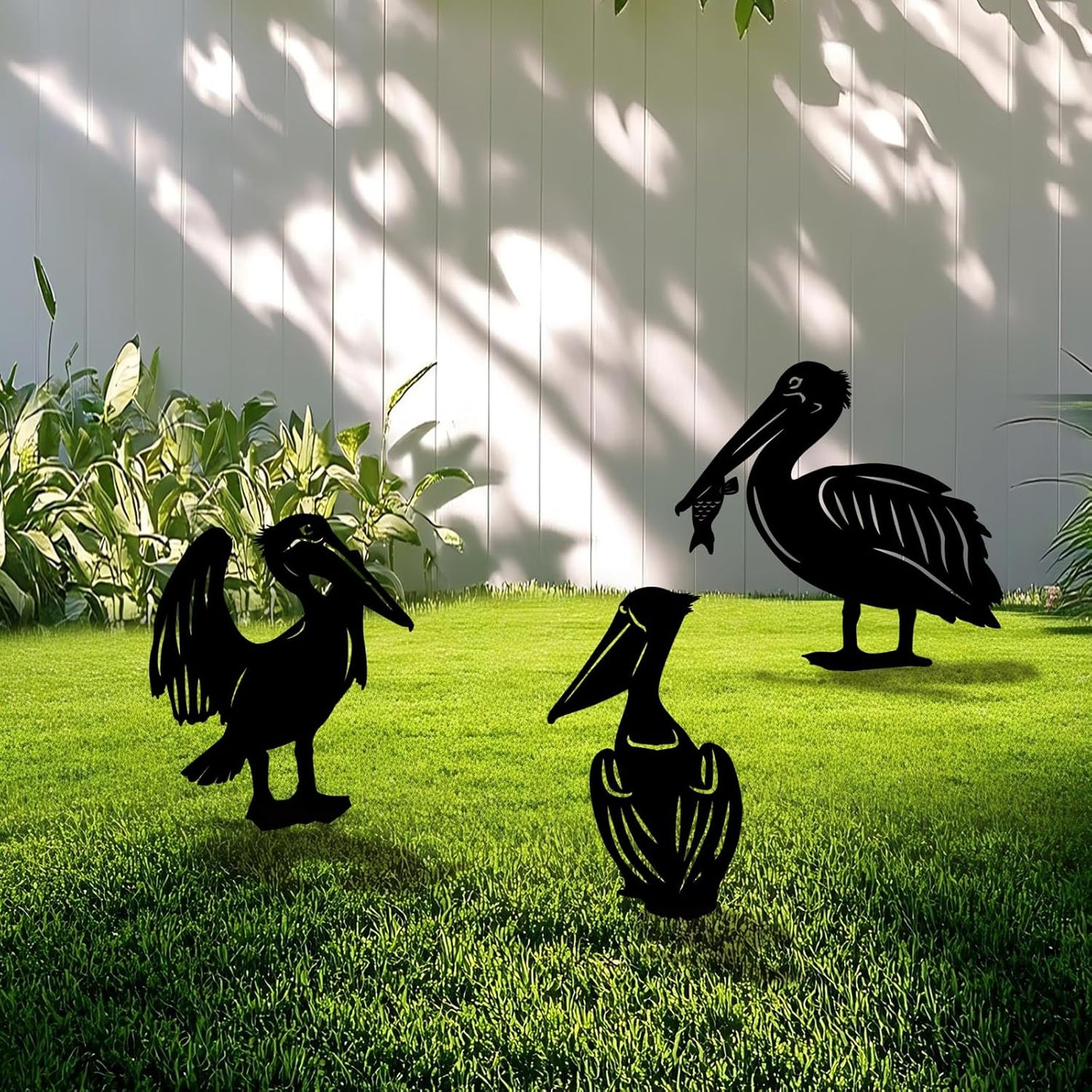 3 Pack Pelican Metal Garden Decorative Stakes, Weather Proof Silhouette Statues for Yard