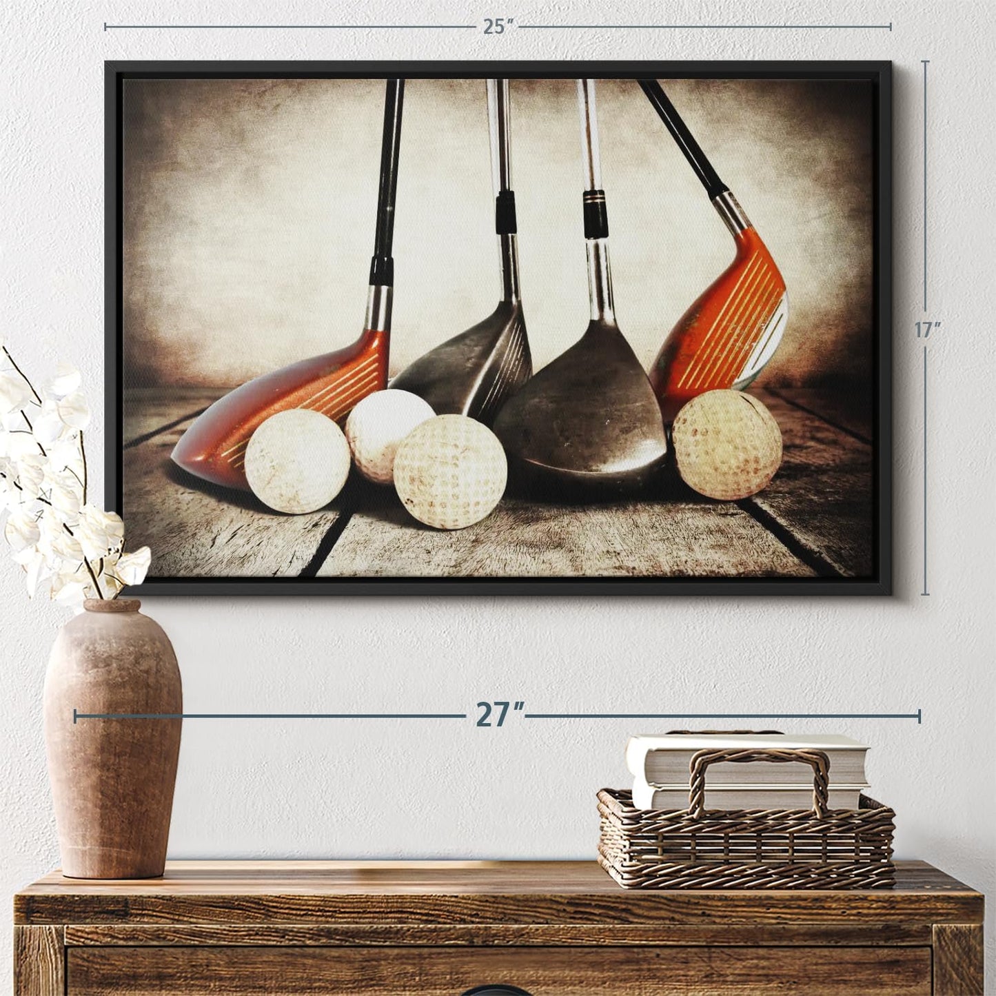Elephant Stock Golf Sets Wall Art - Horizontal Framed Canvas - 1-Piece Mancave Wall Decor