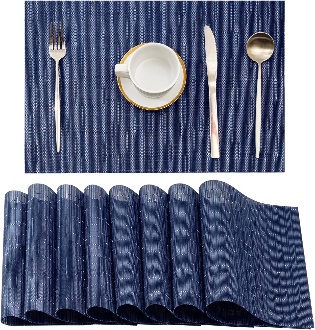 Leetaltree Blue Placemats Set of 8 - Heat Resistant Non-Slip Place mats for Dining Table, Washable