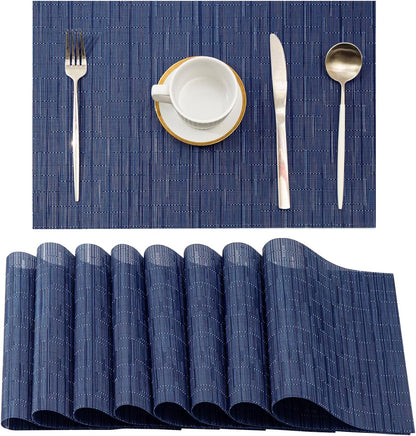 Leetaltree Blue Placemats Set of 8 - Heat Resistant Non-Slip Place mats for Dining Table, Washable