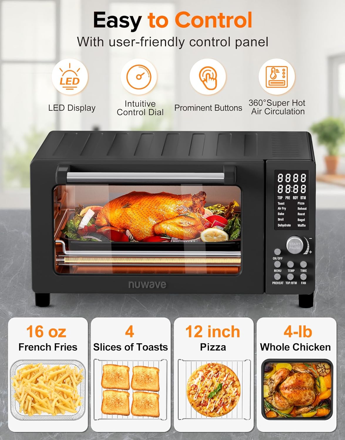 Nuwave Bravo Pro Smart Air Fryer Toaster Oven Combo, Airfryer Convection Oven Countertop, 12-in-1